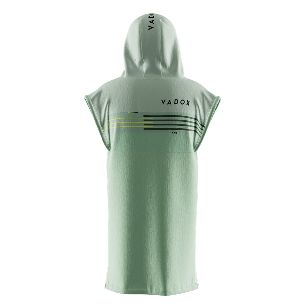 Poncho con bolsillo y capucha de toalla de rizo sublimado.